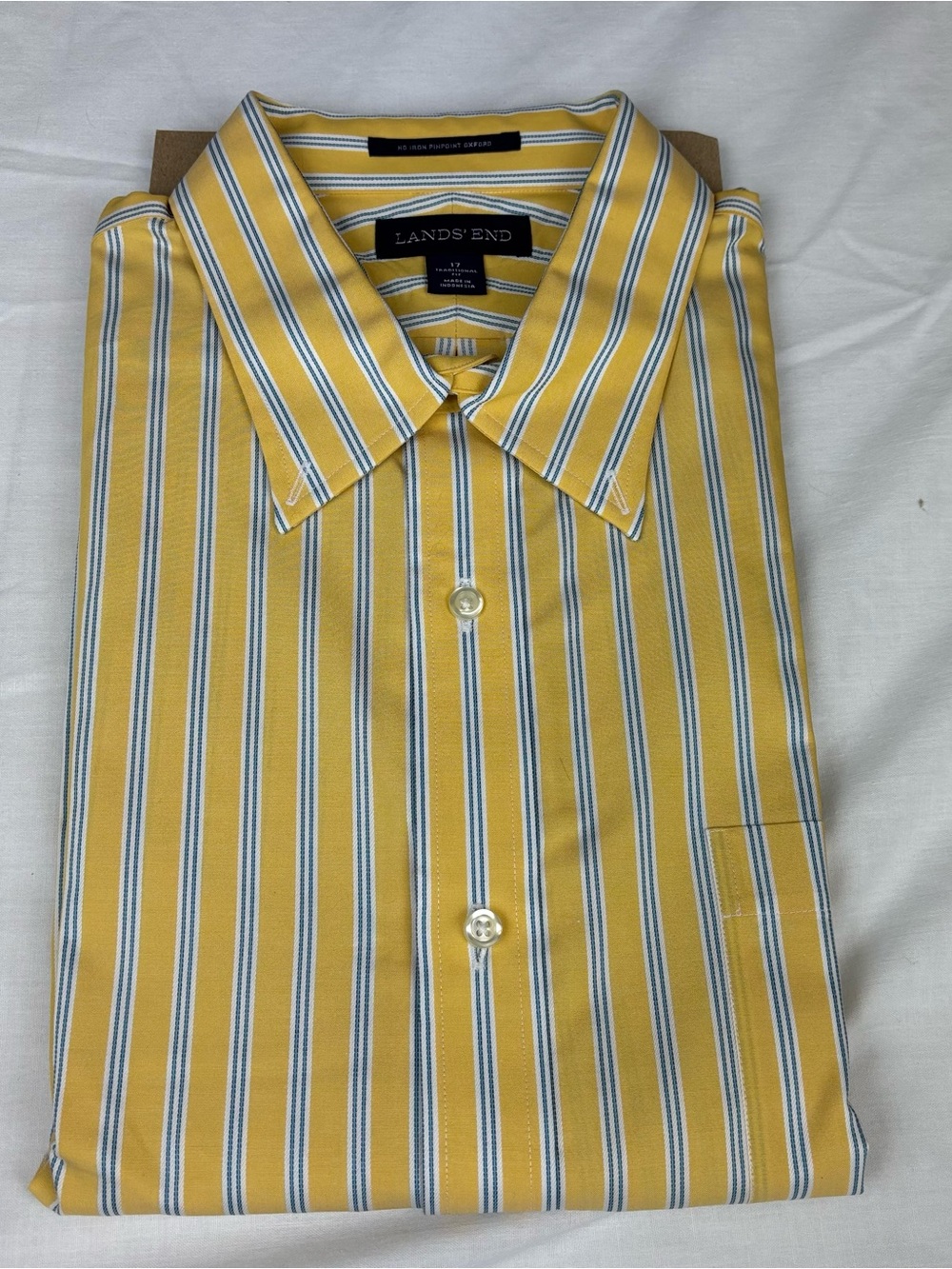 Lands' End Men's Yellow Striped Button-Down Shirt